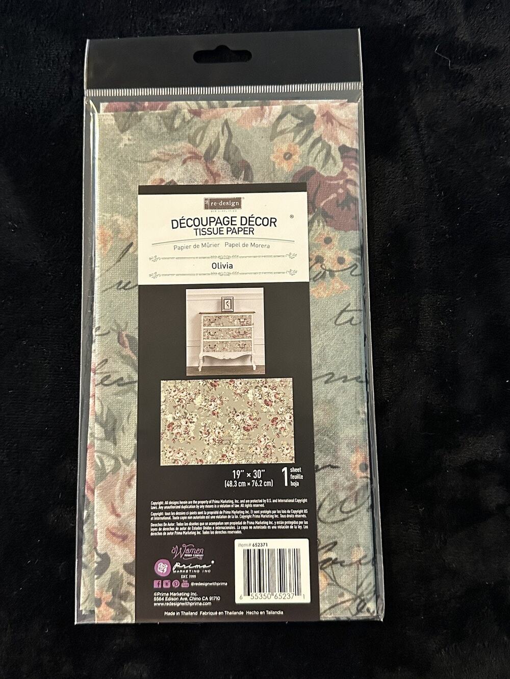 New Sealed Re-Design With Prima OLIVIA Decoupage Decor Tissue Paper 30”x19”